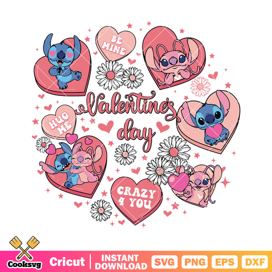 Disney stitch angel happy valentines day svg, happy valentine day svg