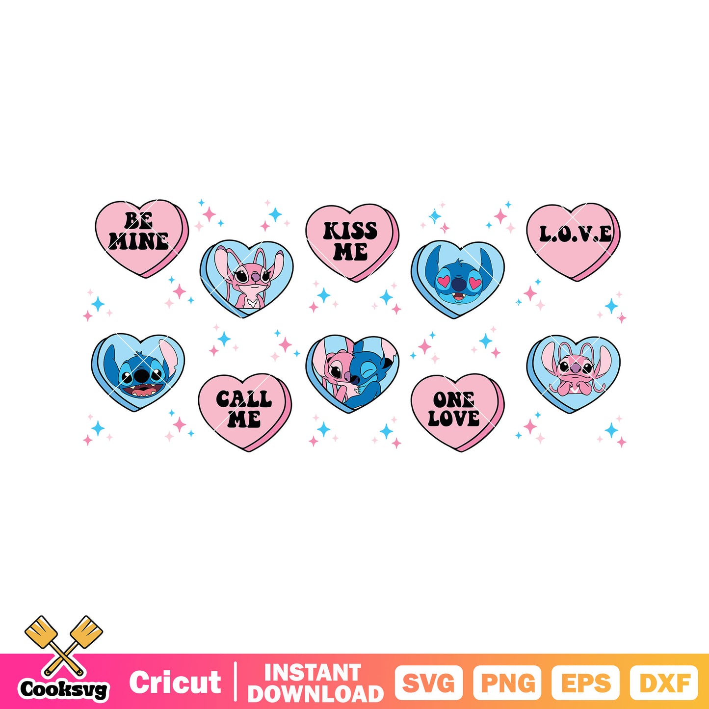 Disney stitch angel kiss me valentine svg, disney valentine svg, love valentine svg