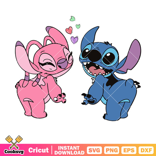 Disney stitch angel valentine svg, stitch and angel valentines​ svg