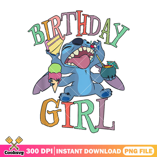 Disney stitch birthday girl file png, stitch birthday​ png, stitch ice cream png