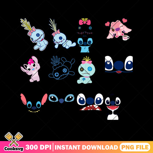 Disney stitch face png bundle, stitch face png, stitch lilo png