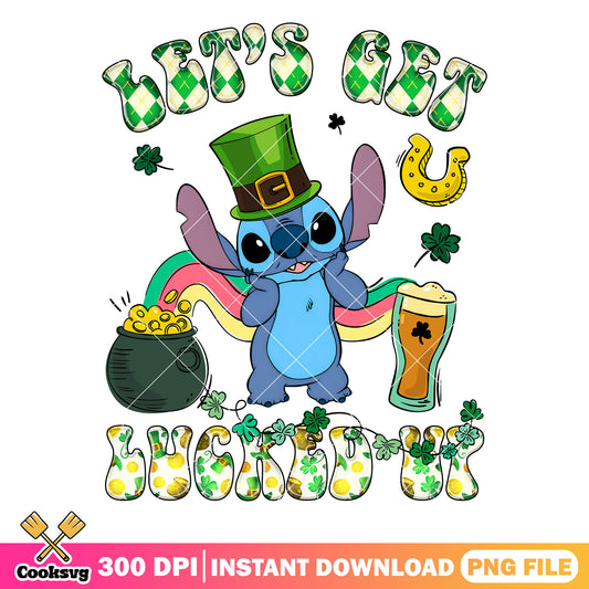 Disney stitch lets get lucked up png, disney stitch png