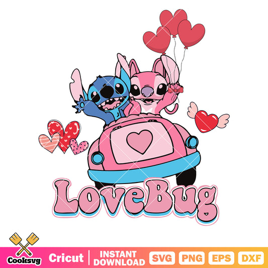 Disney stitch love bug valentine svg, stitch love love angel​ svg