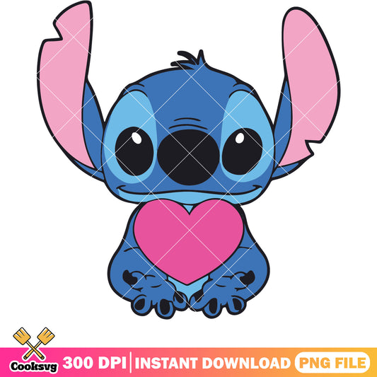 Disney stitch with pink love png, stitch valentine png, disney valentine png