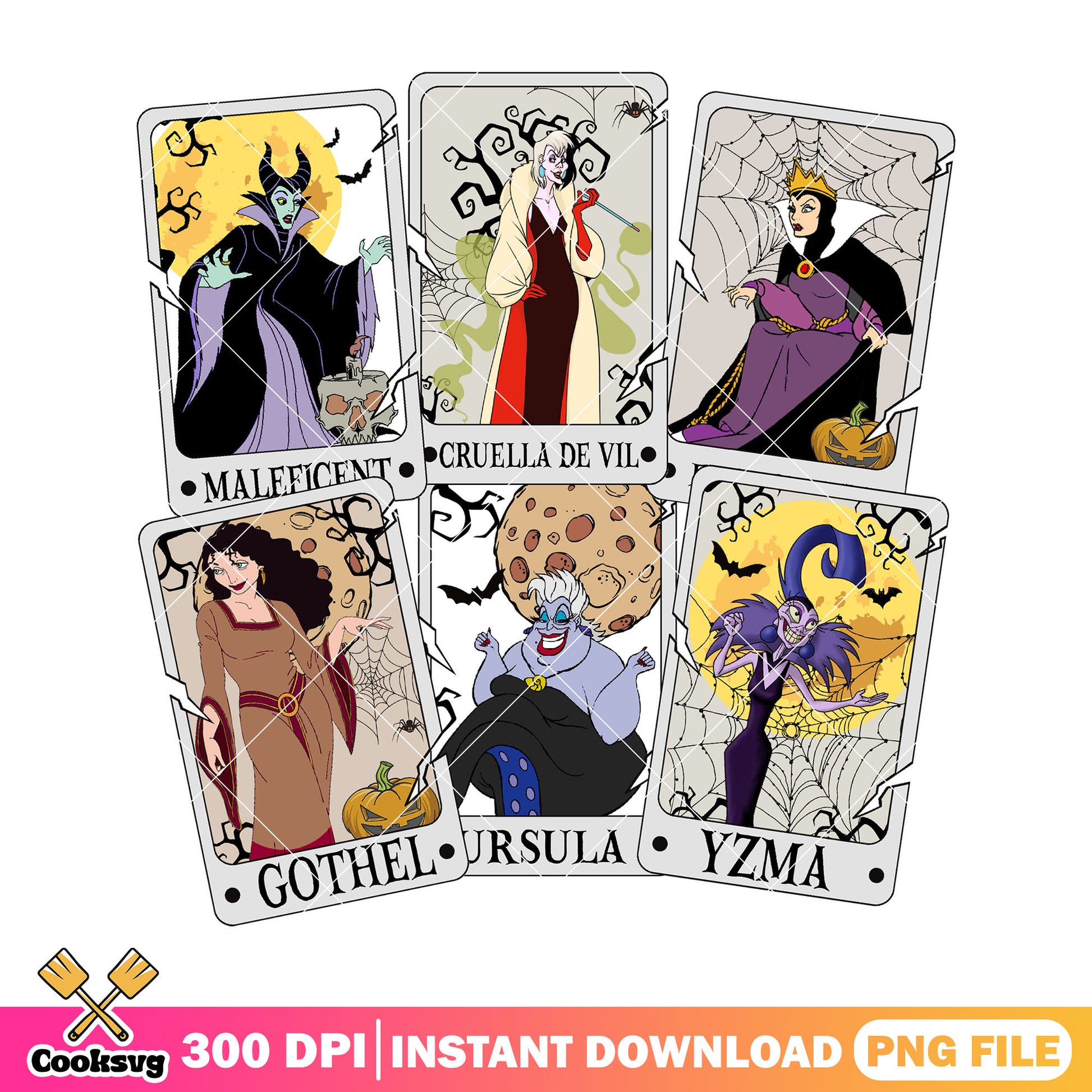 Disney villains tarot card design png, disney characters png