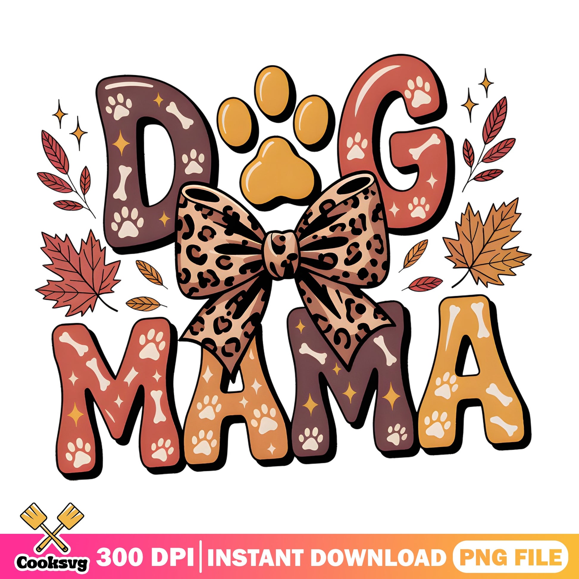 Dog Mama Fall PNG, Leopard Bow Paw Print PNG, Dog Mom PNG