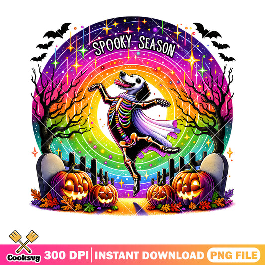 Dog skeleton spooky season png, stary night png, scary halloween png