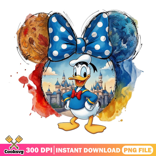 Donald Duck Mickey Ears Watercolor PNG, Disney Castle PNG, Fall PNG