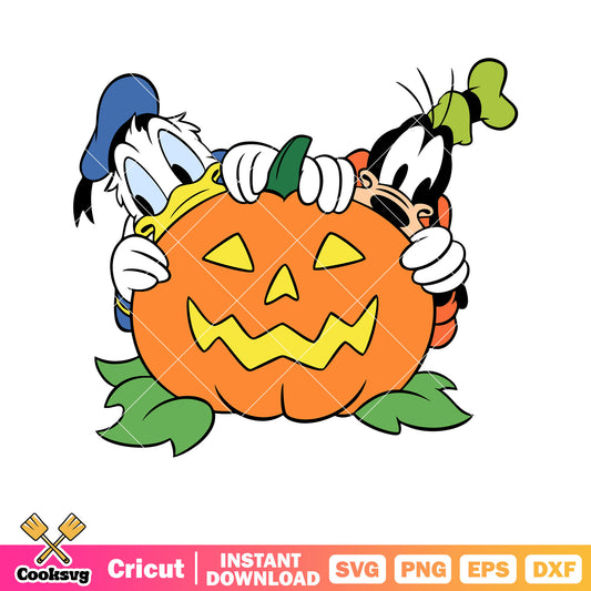 Donald and goofy behind pumpkin svg