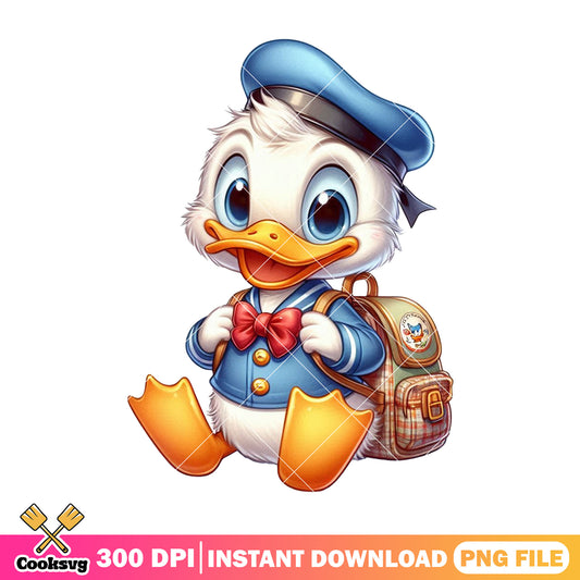 Donald backpack design png, when is back to school png, cute duck png