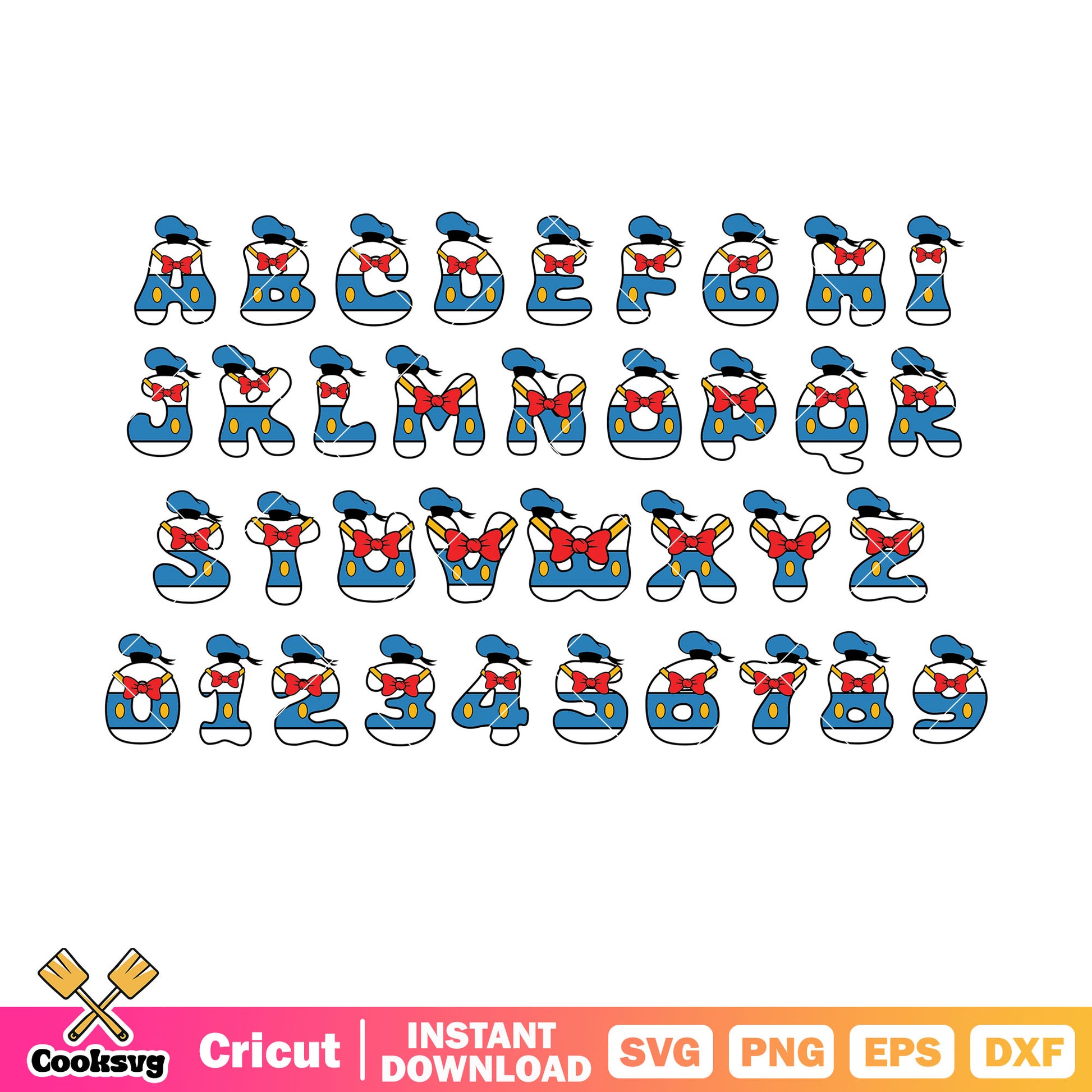 Donald duck disney alphabet svg, alphabet disney font​ svg