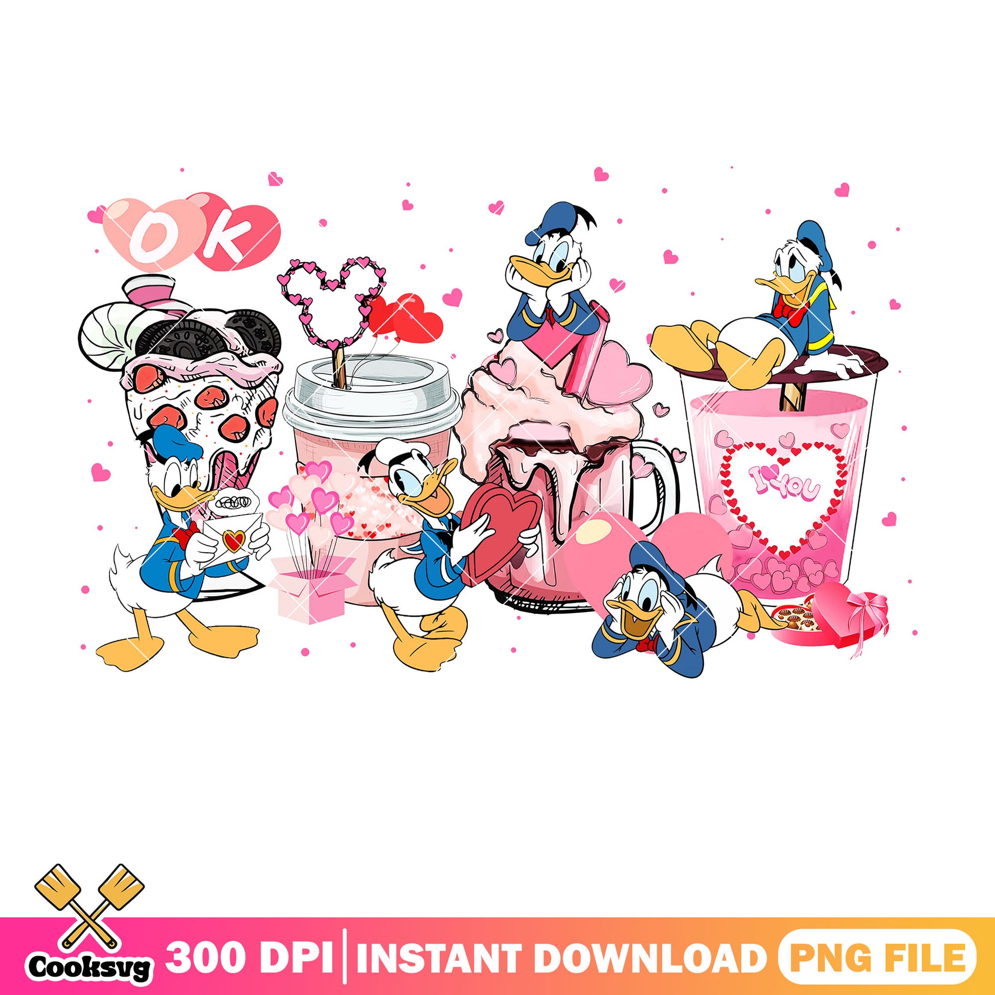 Donald duck ok coffee valentine png, coffee valentine png