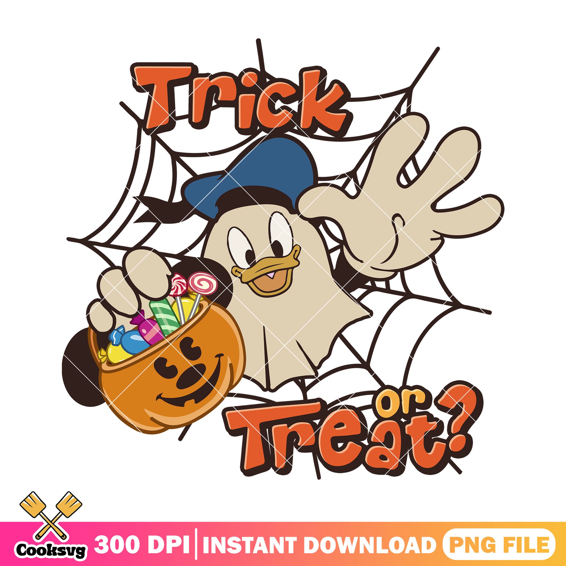 Donald trick or treat png, halloween jokes png, donald duck png