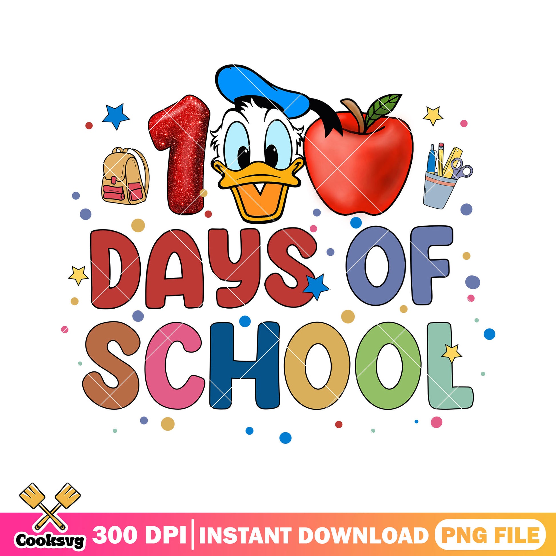 Donald with 100 days school png, back to school png, donald duck png