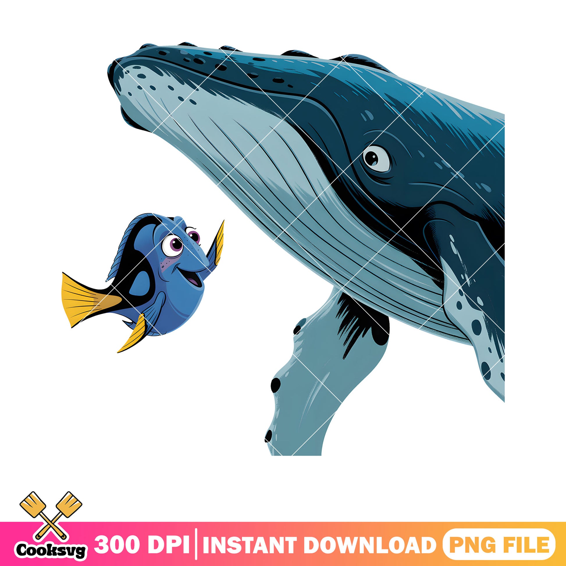 Dory hi to blue whale png, disney poster png,disney dory png