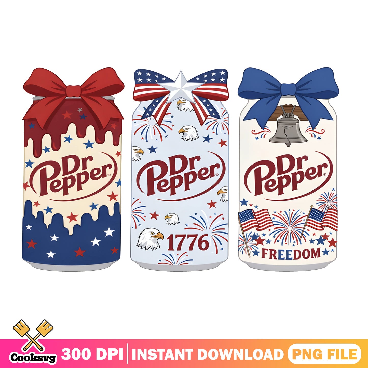 Dr Pepper 4th Of July PNG Bundle, Patriotic Can PNG, USA PNG