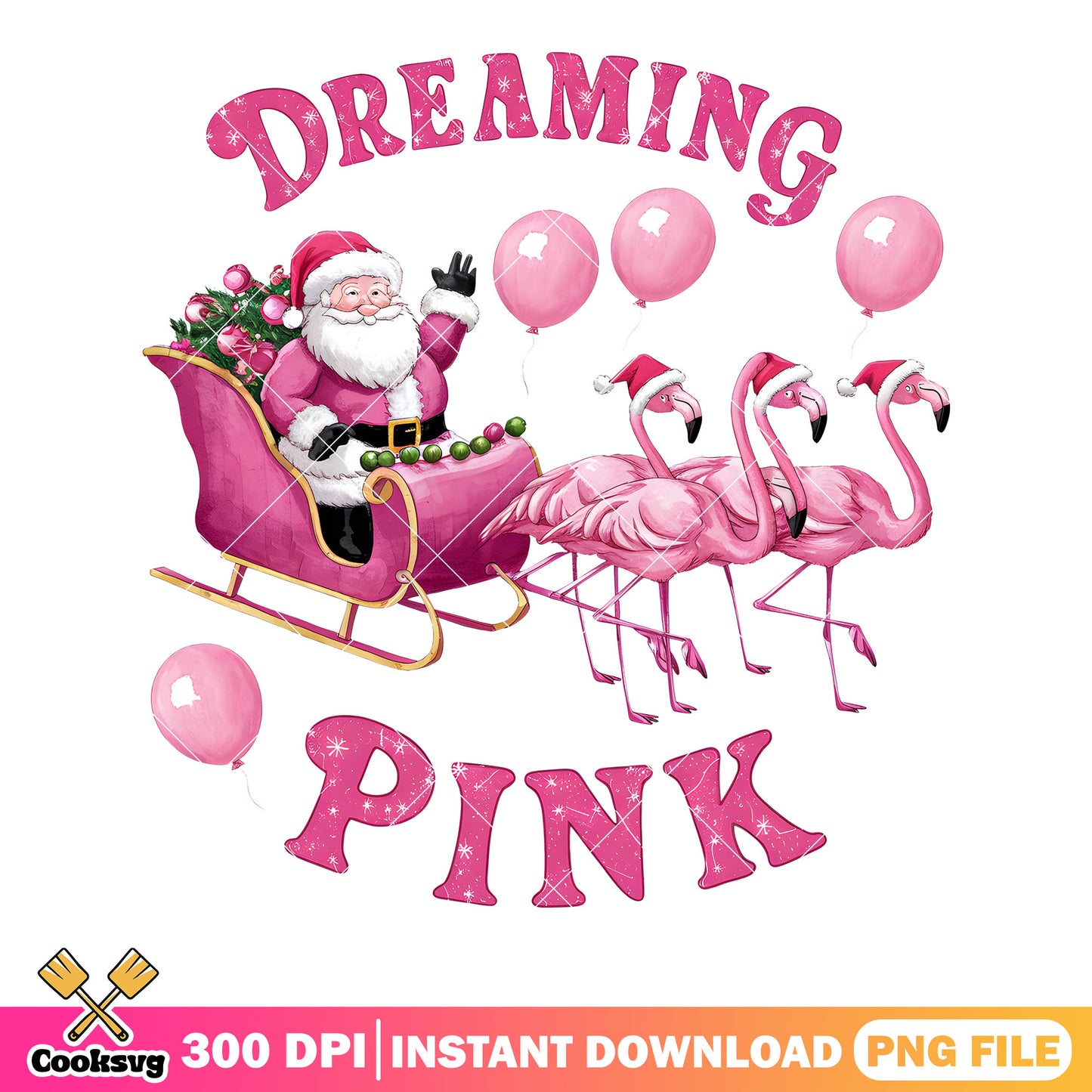 Dreaming pink png, christmas sleigh png, christmas santa png