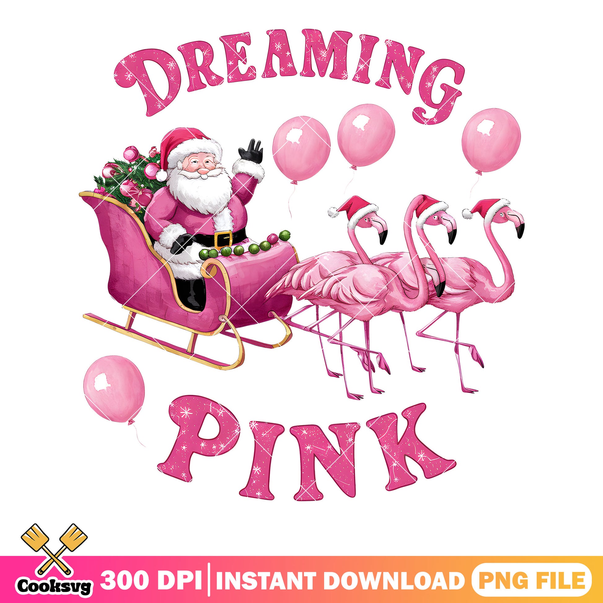 Dreaming pink png, christmas sleigh png, christmas santa png