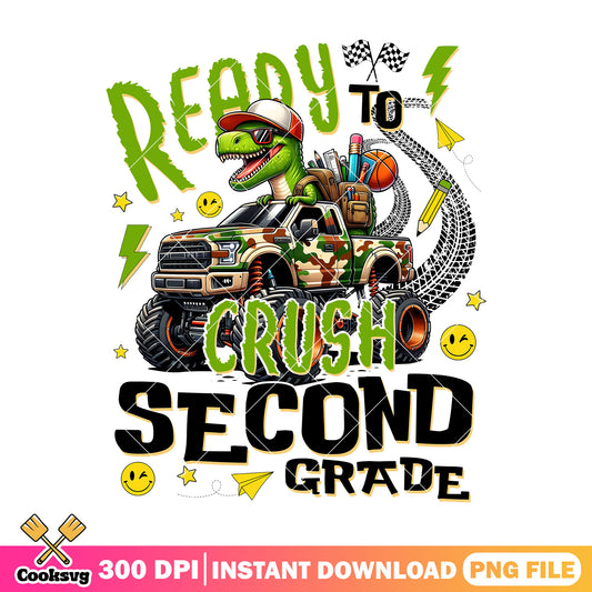 Driving car ready to crush png, dinosaur png, back to school decor png