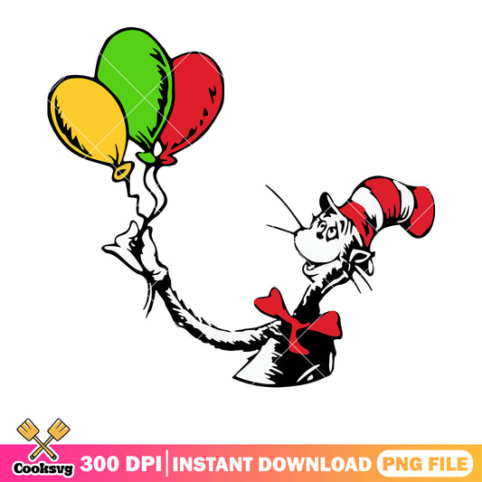 Dr seuss and balloon cartoon png, balloon dr seuss​ png
