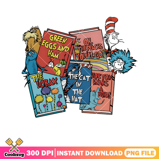 Dr seuss and friends book png, dr seuss books​ png, dr seuss png