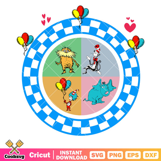 Dr seuss and friends circle svg, dr seuss and friends​ svg