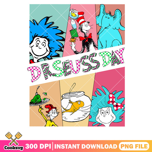 Dr seuss and friends day design png, when is dr seuss day​ png