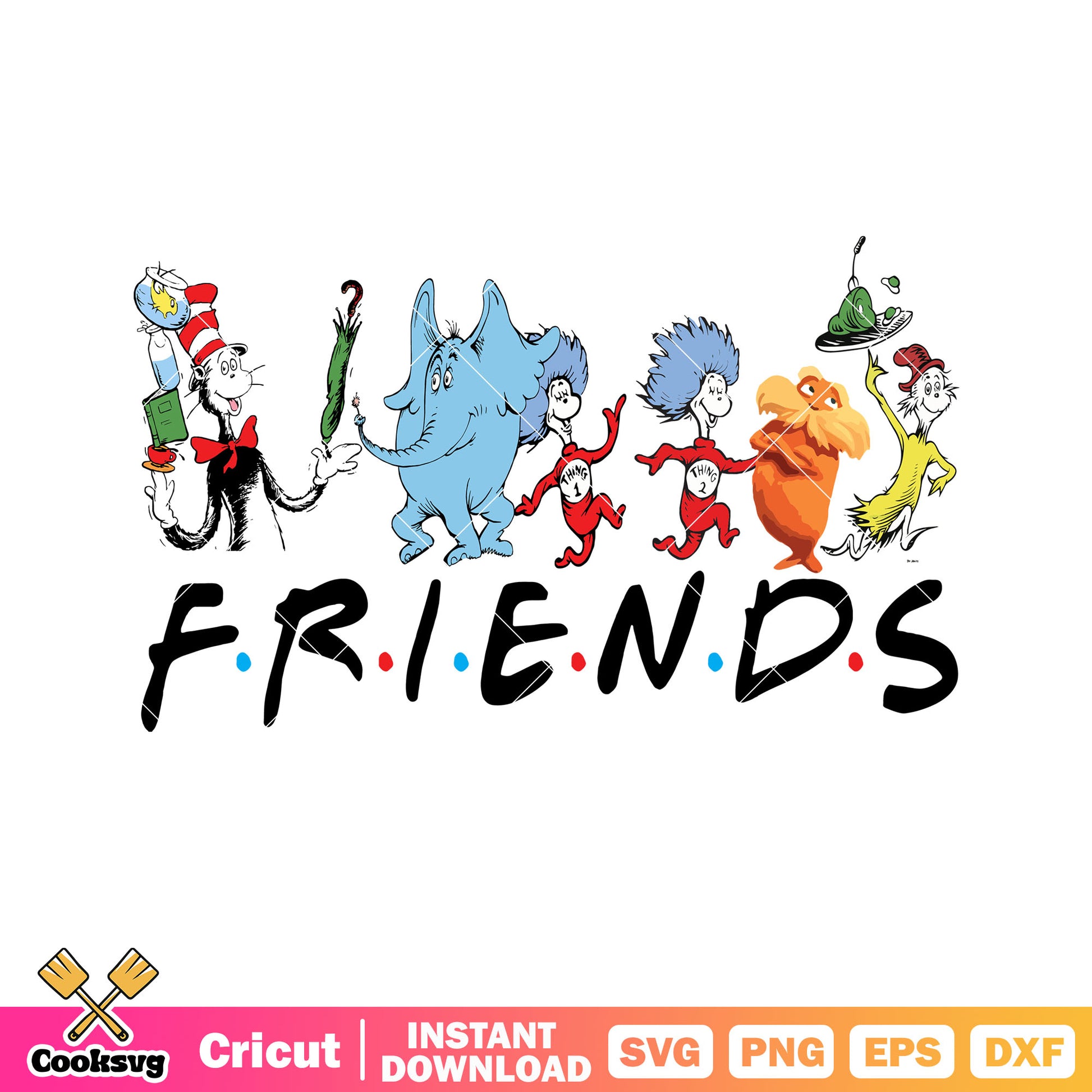 Dr seuss and friends text svg, dr seuss friends svg, dr seuss svg