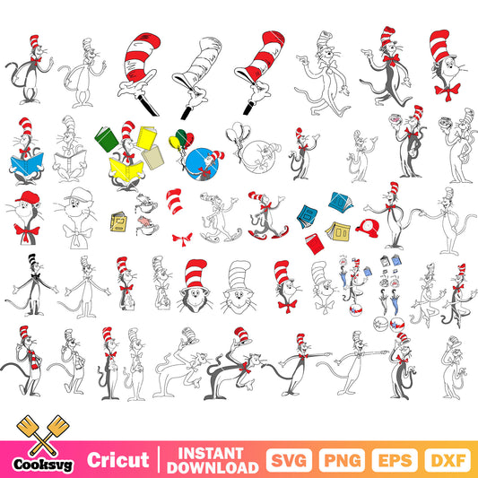 Dr seuss cat in the hat svg bundle, dr seuss quotes svg, dr seuss cartoon svg