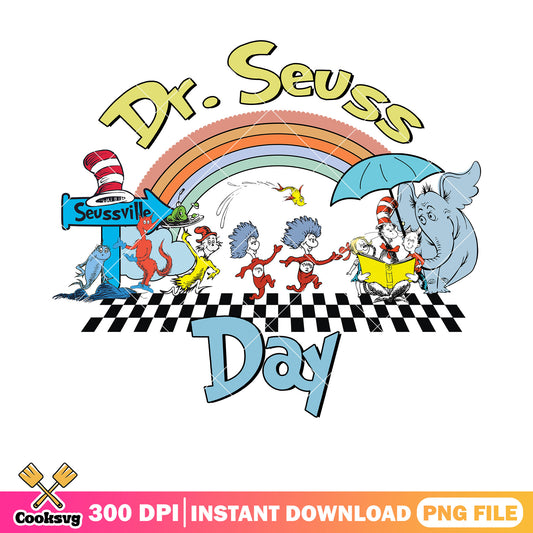 Dr seuss day rainbow seussville png file, dr seuss day​ png