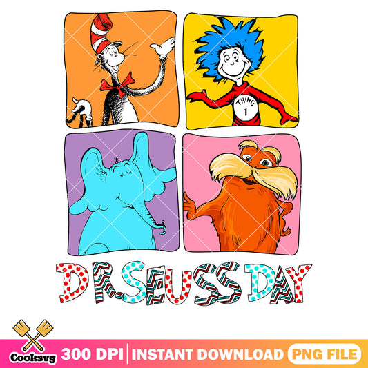 Dr seuss day with friends png file, dr seuss day png, dr seuss friends png