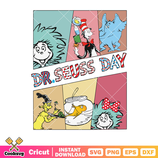 Dr seuss day with his friends svg, dr seuss friends svg