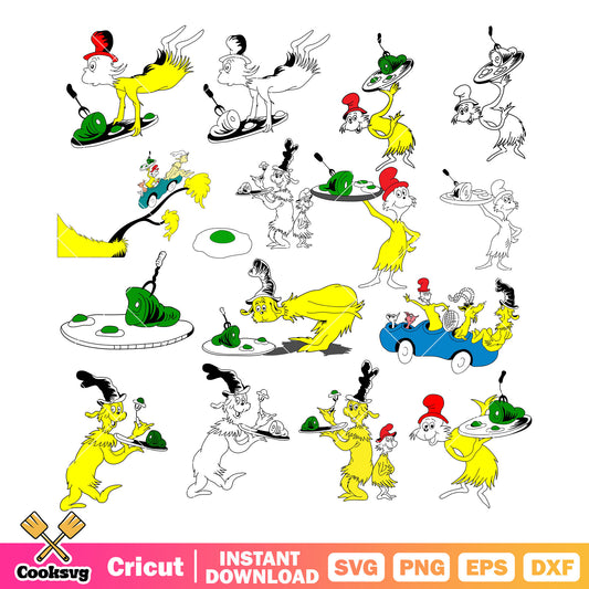 Dr seuss green egg ham svg bundle, green eggs ham svg, dr seuss friends svg