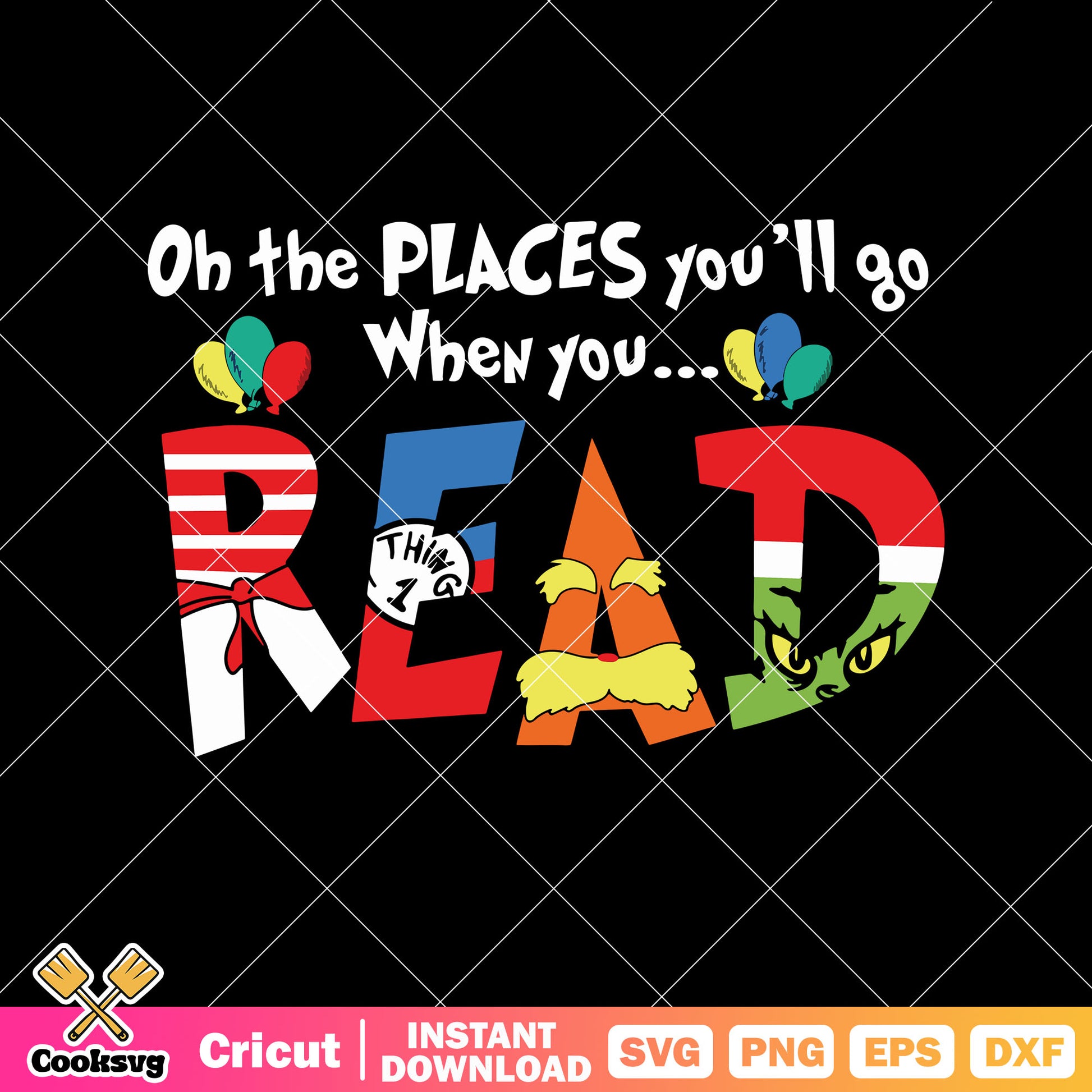 Dr seuss hat oh the places read svg, dr seuss hat svg, dr seuss svg