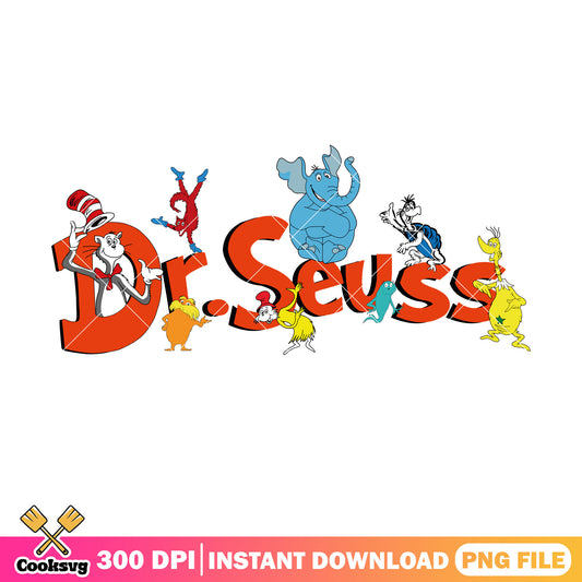 Dr seuss name and his friends png, dr seuss name tag png