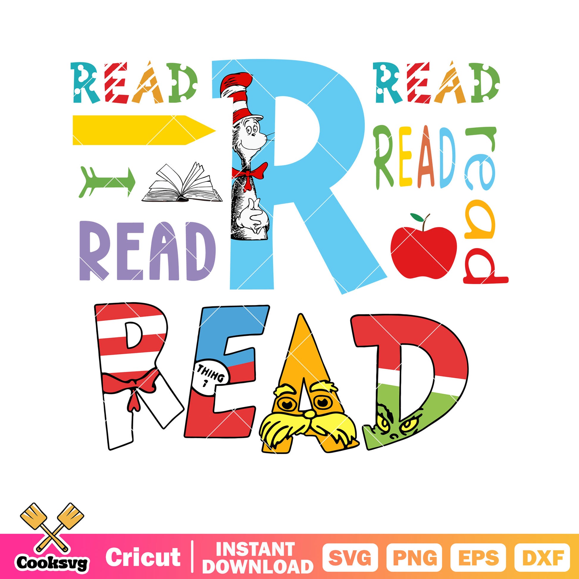 Dr seuss read read read svg, dr seuss read svg, dr seuss friends svg