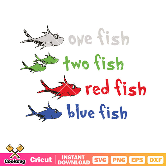 Dr seuss red fish blue fish svg, dr seuss fish svg, dr seuss book svg