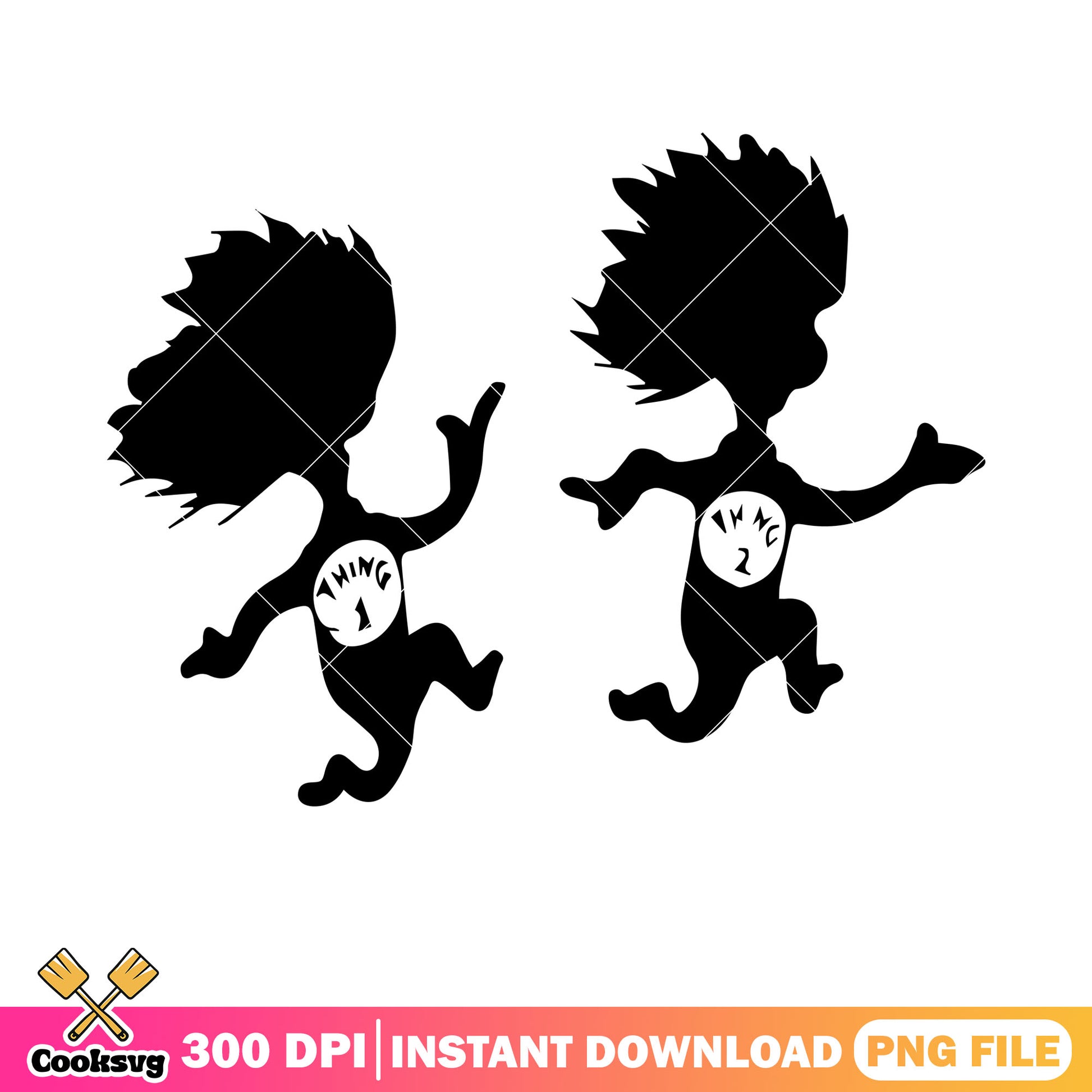 Dr seuss thing 1 2 cartoon silhouette png, dr seuss silhouette​ png