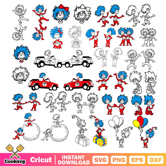 Dr seuss thing one thing two svg bundle, dr seuss thing one svg