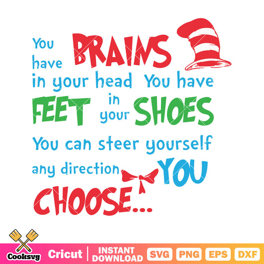 Dr seuss you have brains in your head svg, dr seuss quotes svg