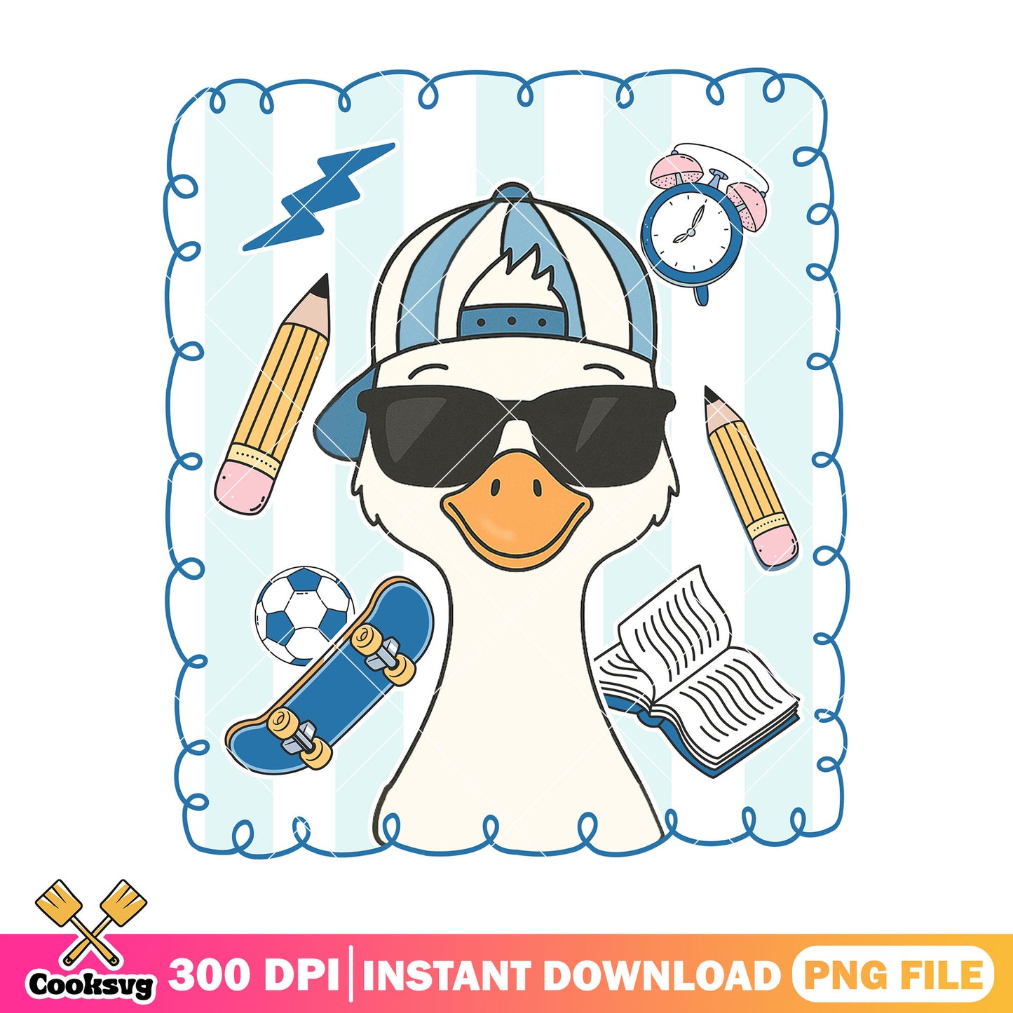 Duck boy going school png, back to school art png, white duck png