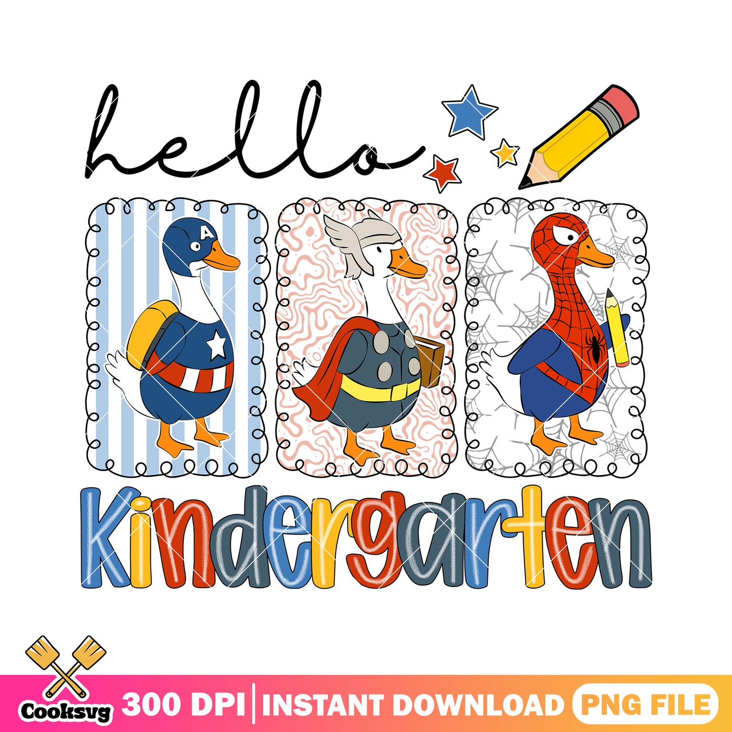 Ducks kindergarten png, marvel cartoon png, back to school art png