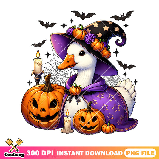 Duck witch with pumpkins png, halloween movie png, pumpkins png
