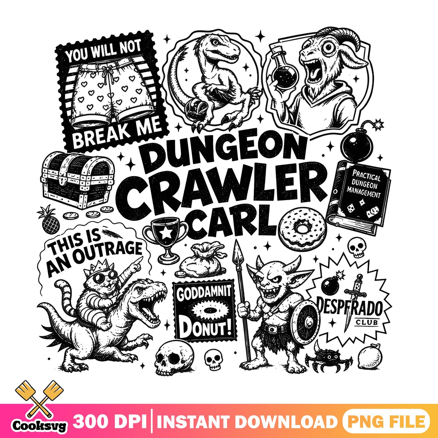Dungeon Crawler Carl PNG Bundle, Fantasy RPG PNG, Gamer PNG