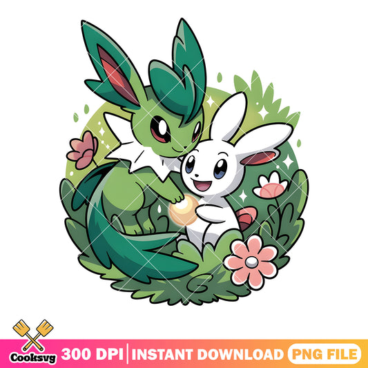 Duo firend pokemon cute png, pokemon Leafeon png, pokemon Sylveon png