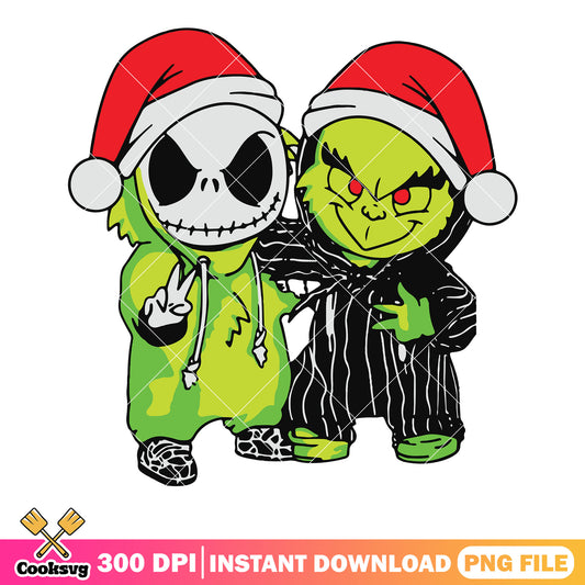 Duo naughty list santa png, jack skelington png, the grinch png