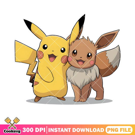 Eevee couple pikachu pokemon png, pikachu png, pokemon couple png