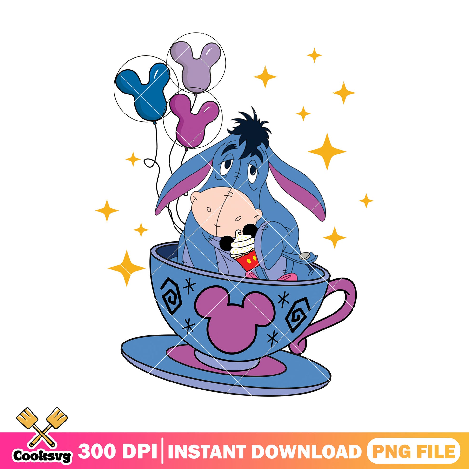 Eeyore cup of tea png, eeyore a donkey​ png, disney drinks png