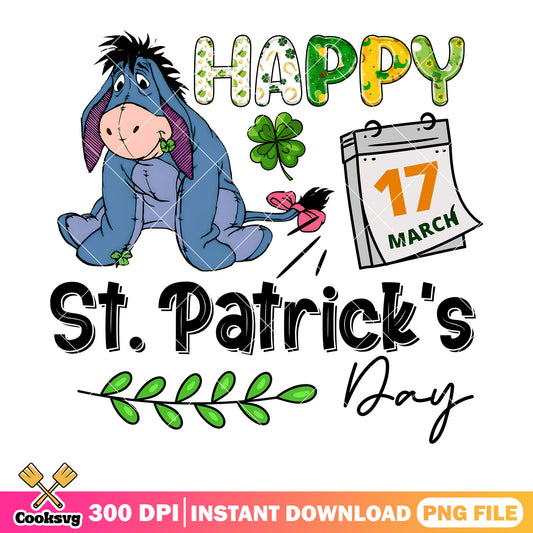 Eeyore happy st patrick day 17 march png, Winnie the pooh png