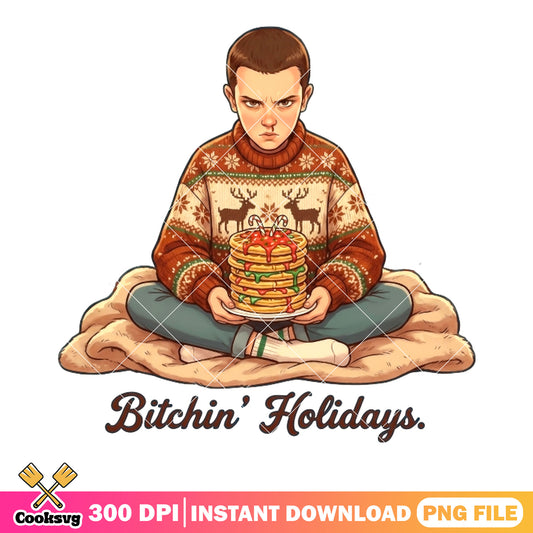 Eleven with ugly sweater png, merry christmas png, stranger things ​​png